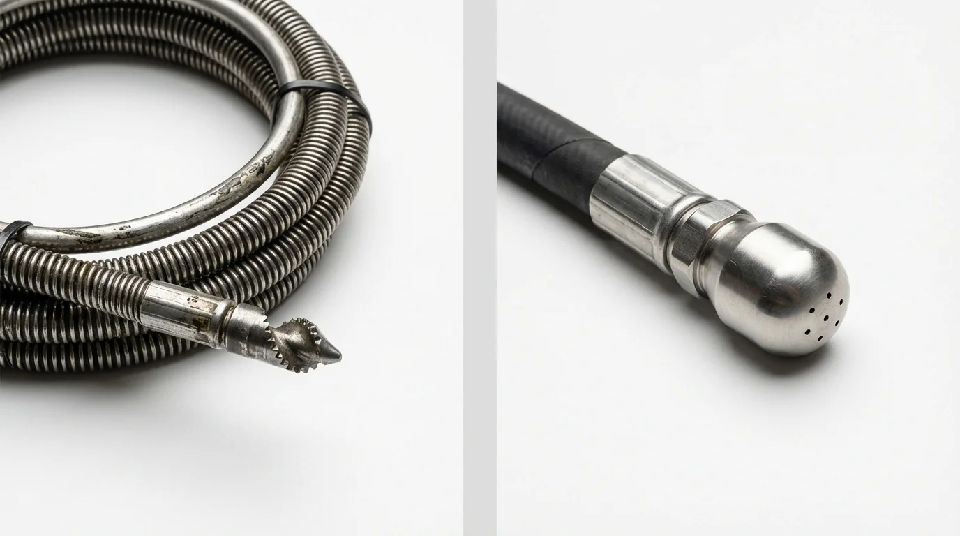 Drain snake cable and hydro jetting nozzle used for drain cleaning in Sparta, GA
